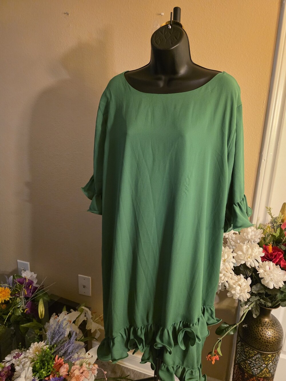 Symphony Emerald Green Ruffle-Hem Tunic